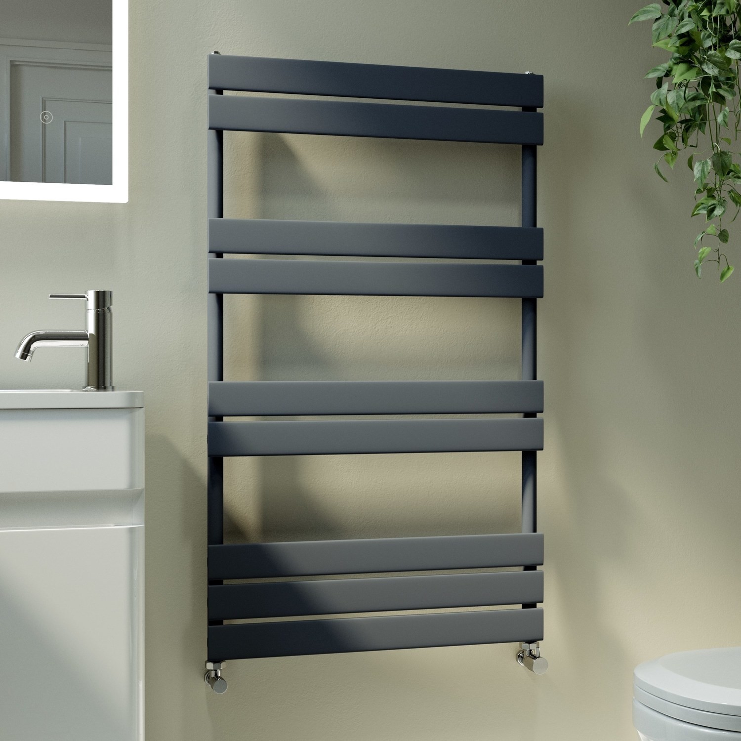 Riace Anthracite Vertical Flat Towel Rail Radiator 1000X600mm Single Panel 1712 Btu Small