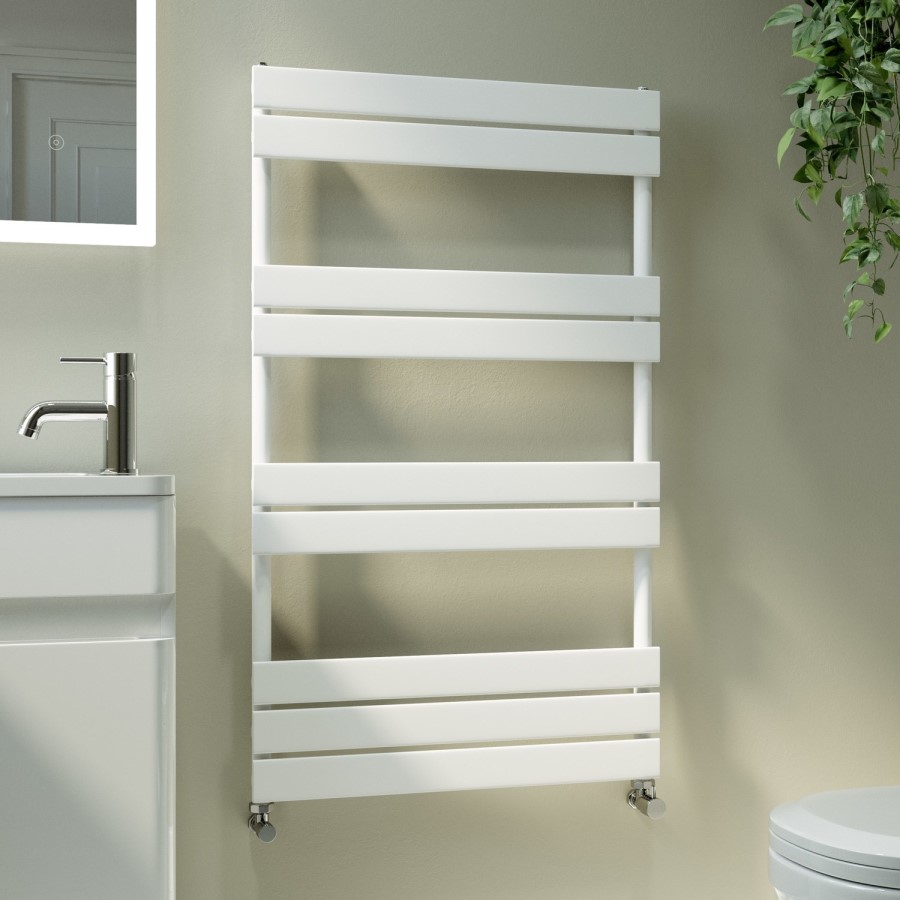 Riace White Vertical Flat Towel Rail Radiator 1000x600mm Single Panel 1712 BTU