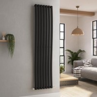 Onda Midnight Black Vertical Oval Waved  Designer Radiator 1800x413mm Single Panel 2926 BTU Onda Midnight Black Vertical Oval Waved  Designer Radiator 1800x413mm Single Panel 2926 BTU