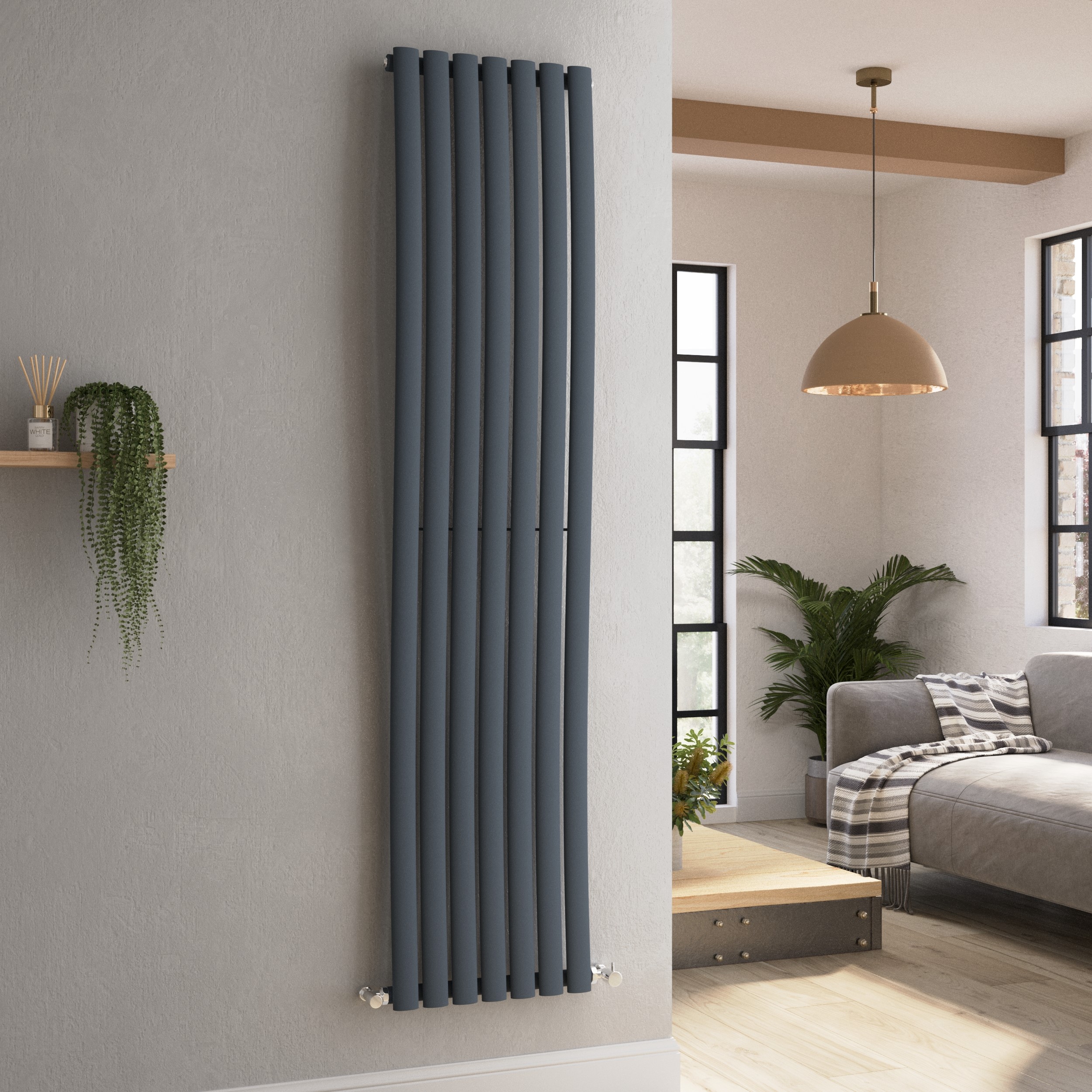Onda Anthracite Vertical Oval Waved Designer Radiator 1800X413mm Single Panel 2926 Btu