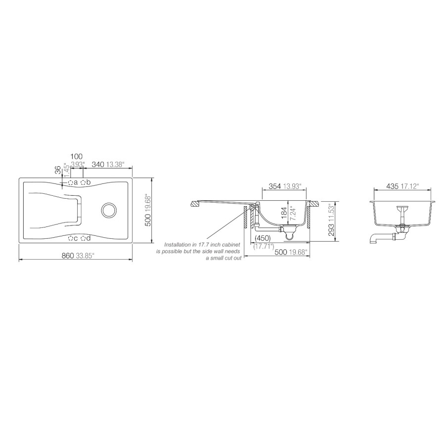 Single Bowl Inset White Granite Kitchen Sink with Reversible Drainer - Rangemaster Schock Waterfall D-100