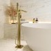 Brushed Brass Freestanding Bath Shower Mixer Tap - Wave