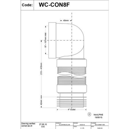 97-107mm Inlet x 4"/110mm Outlet 90° Flexible WC Connector