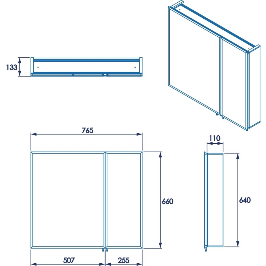 Croydex Chrome 2 Door Mirrored Bathroom Cabinet 765 x 660mm