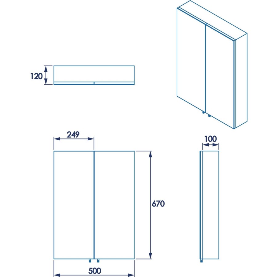Steel Mirrored Wall Bathroom Wall Cabinet 500 x 6700mm - Croydex