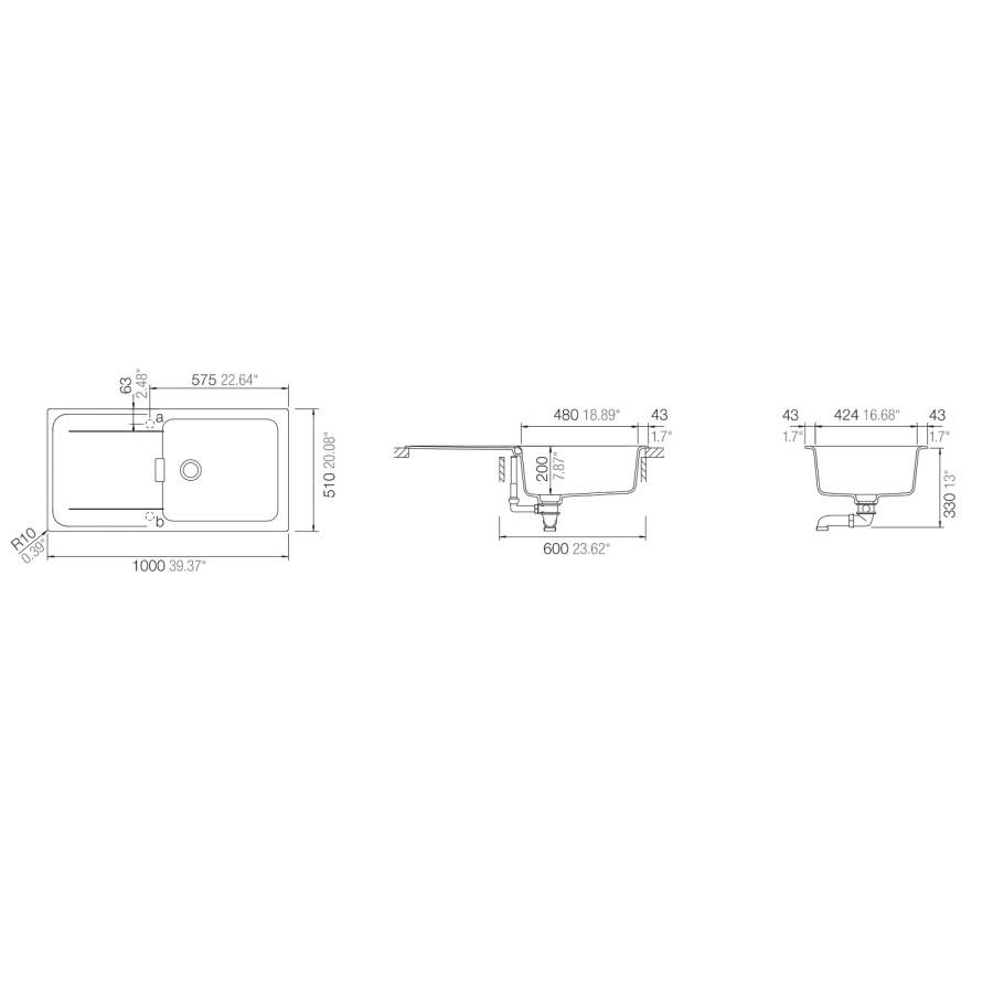 Single Bowl Inset White Granite Kitchen Sink with Reversible Drainer - Rangemaster Schock Wembley D-100L
