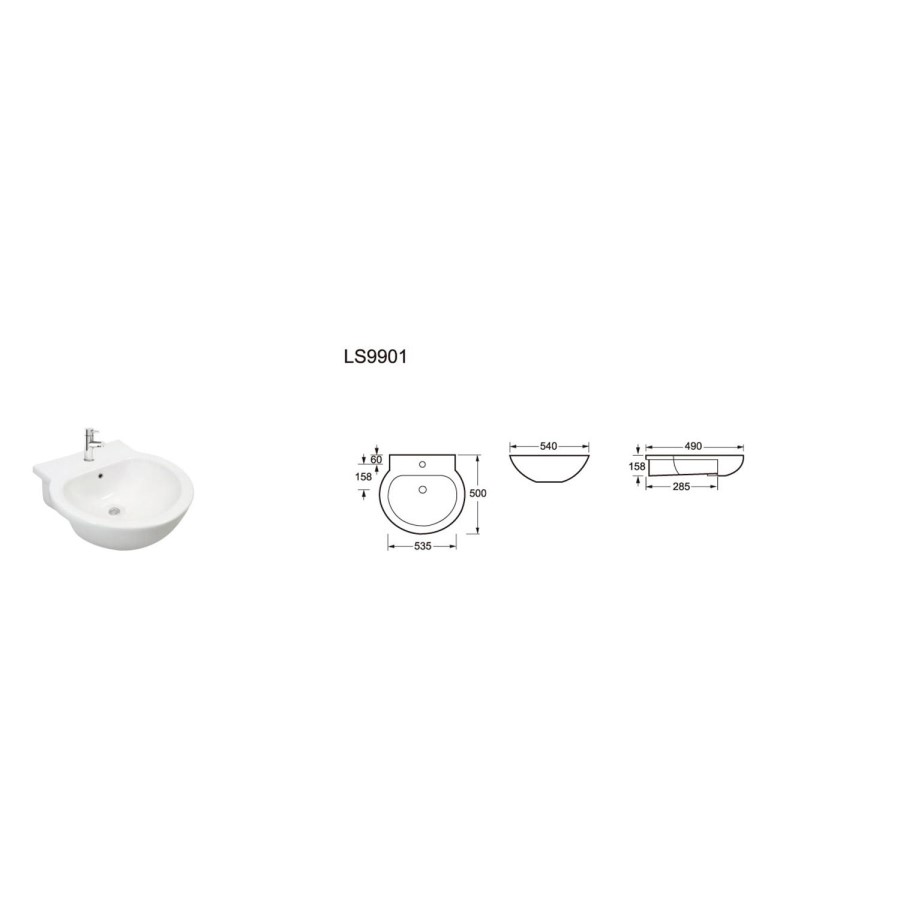 Anise Semi Recessed Sink - 1 Tap Hole