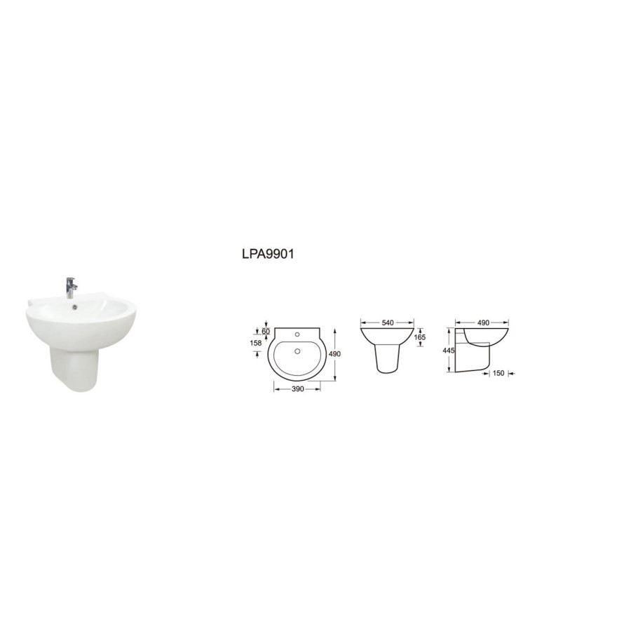 Anise Wall Mount Sink with Semi Pedestal - 1 Tap Hole