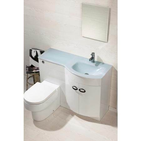 Curved White Left Hand Bathroom Vanity Unit & Glass Basin - Without Toilet