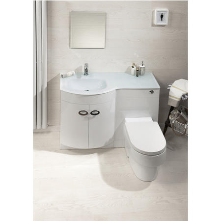 Curved White Left Hand Bathroom Vanity Unit & Glass Basin - Without Toilet