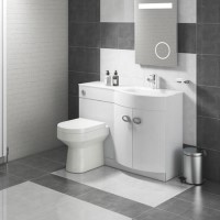 Curved White Right Hand Bathroom Vanity Unit & Glass Basin - Without Toilet Curved White Right Hand Bathroom Vanity Unit & Glass Basin - Without Toilet