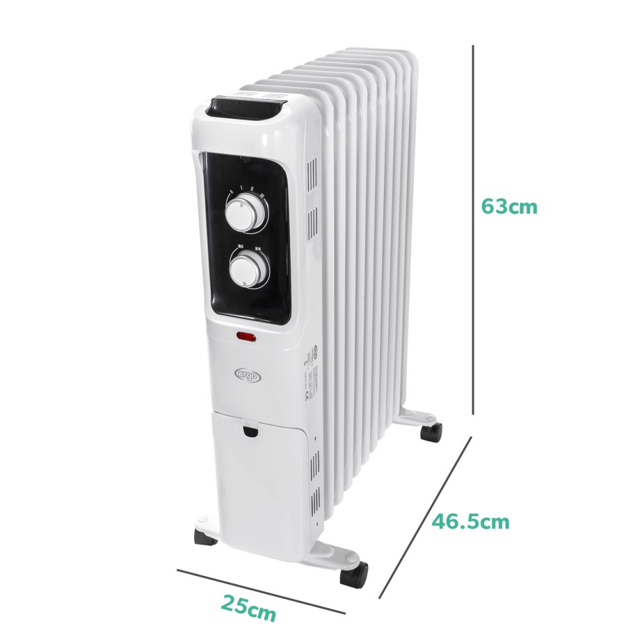 Argo Whisper 2.5 kw Oil Filled Radiator 10 fin with Thermostat
