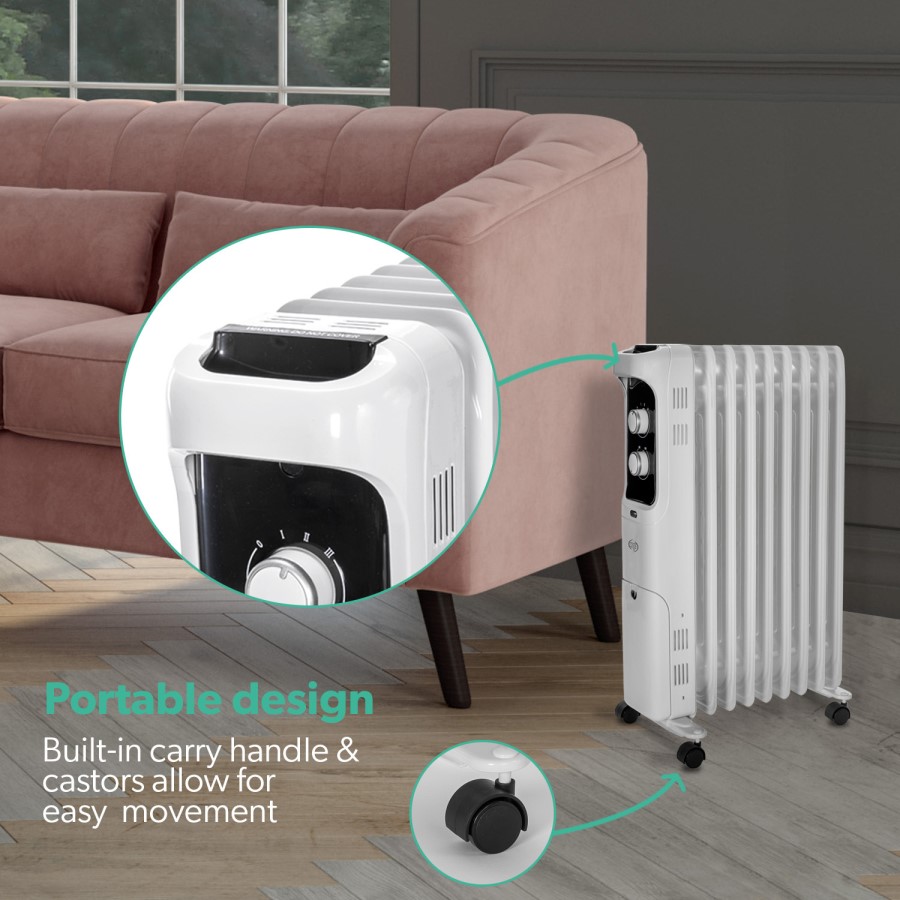 Argo Whisper 2 kw Portable Oil Filled Radiator 8 Fin with Thermostat