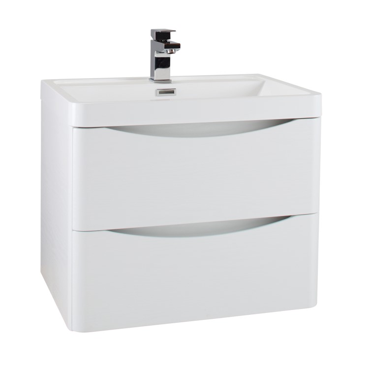 White Wall Hung Bathroom Vanity Unit & Basin - 600mm Wide - Oakland ...