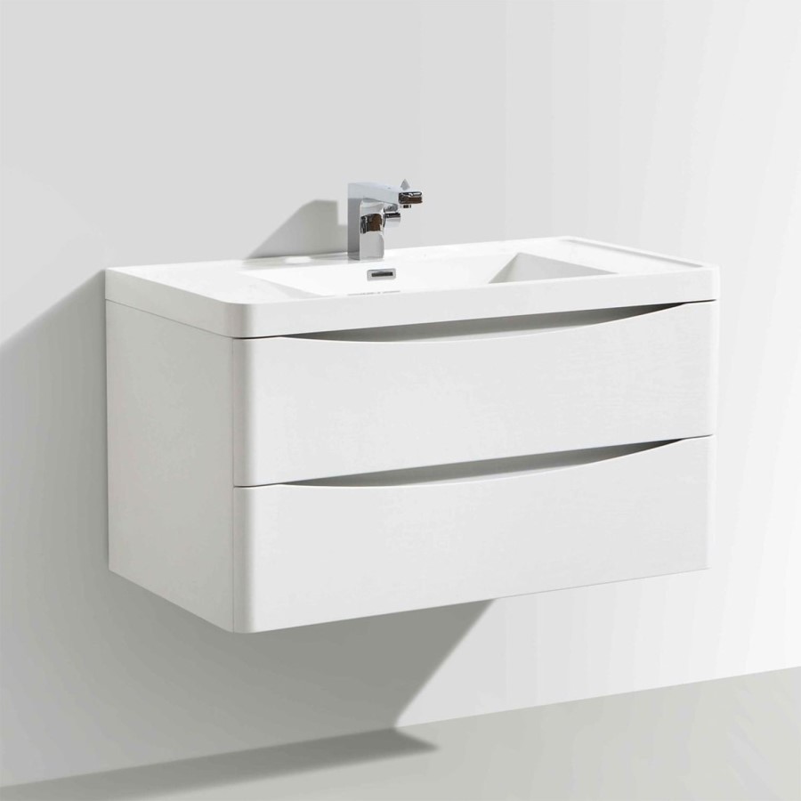 GRADE A2 - White Wall Hung Bathroom Vanity Unit & Basin - 600mm Wide - Oakland
