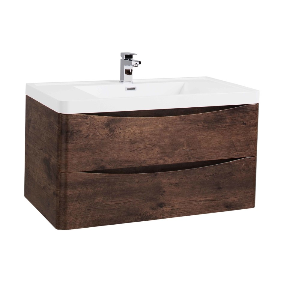 Walnut Wall Hung Bathroom Vanity Unit & Basin 900mm Wide Oakland