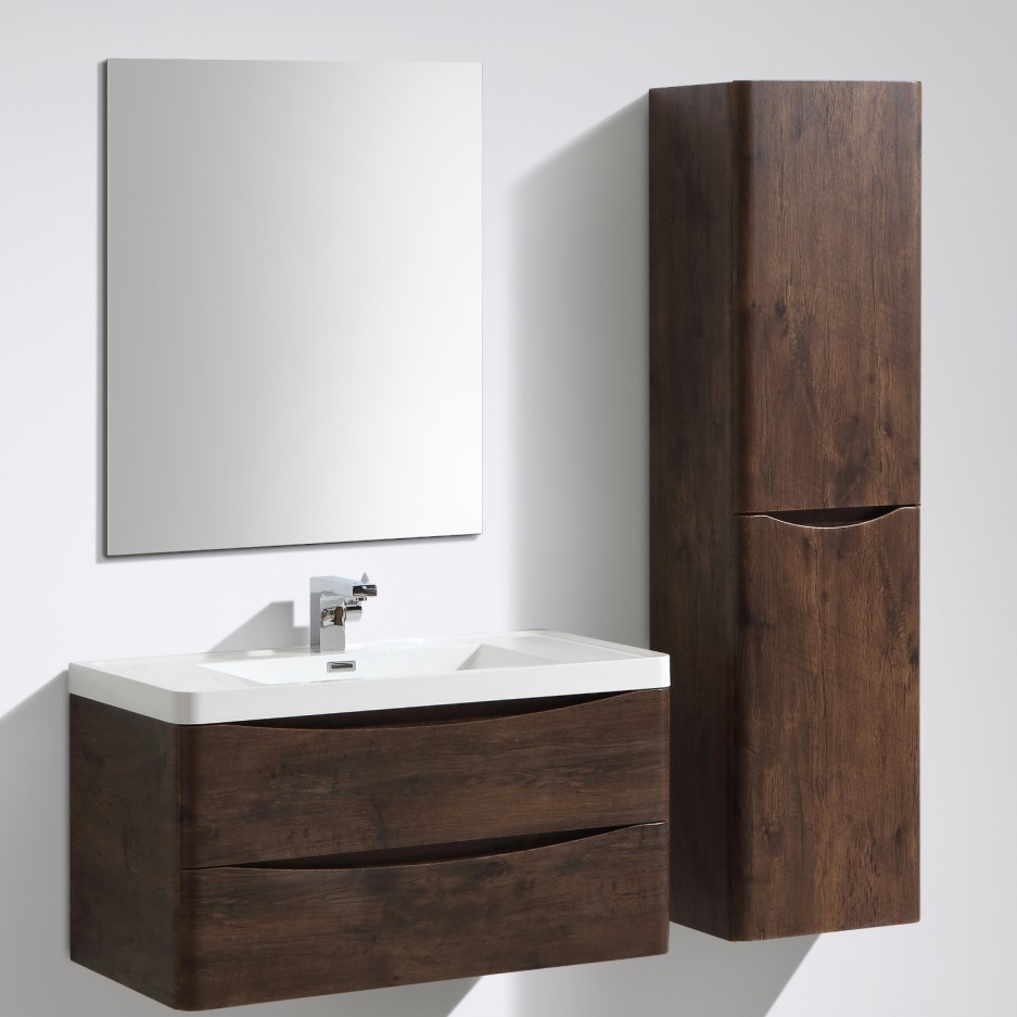 Walnut Wall Hung Bathroom Vanity Unit & Basin - 900mm Wide ...