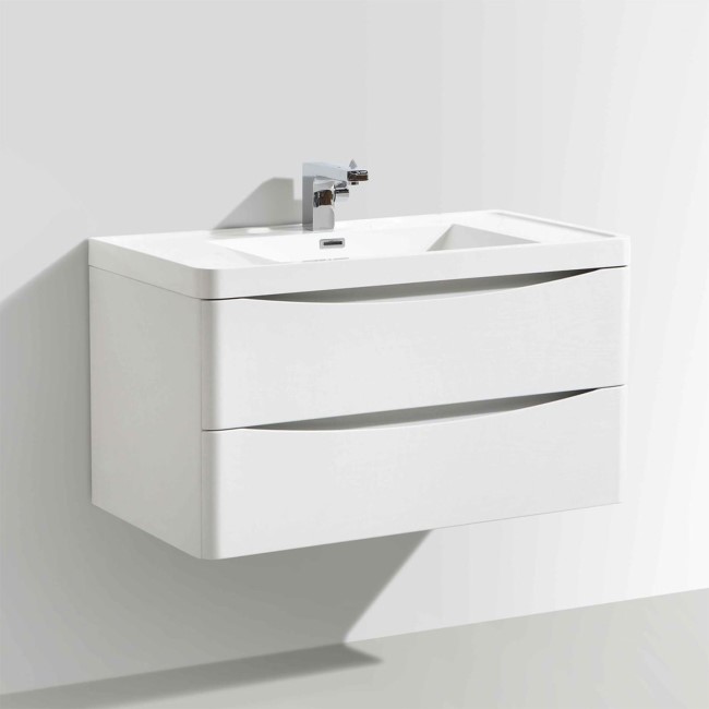 White Wall Hung Bathroom Vanity Unit & Basin - W900 x D480mm - Oakland