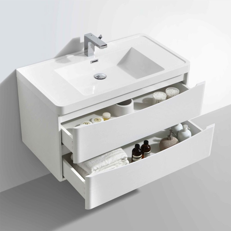 White Wall Hung Bathroom Vanity Unit & Basin - W900 x D480mm - Oakland