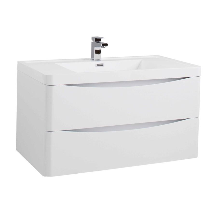 White Wall Hung Bathroom Vanity Unit & Basin - W900 x D480mm - Oakland