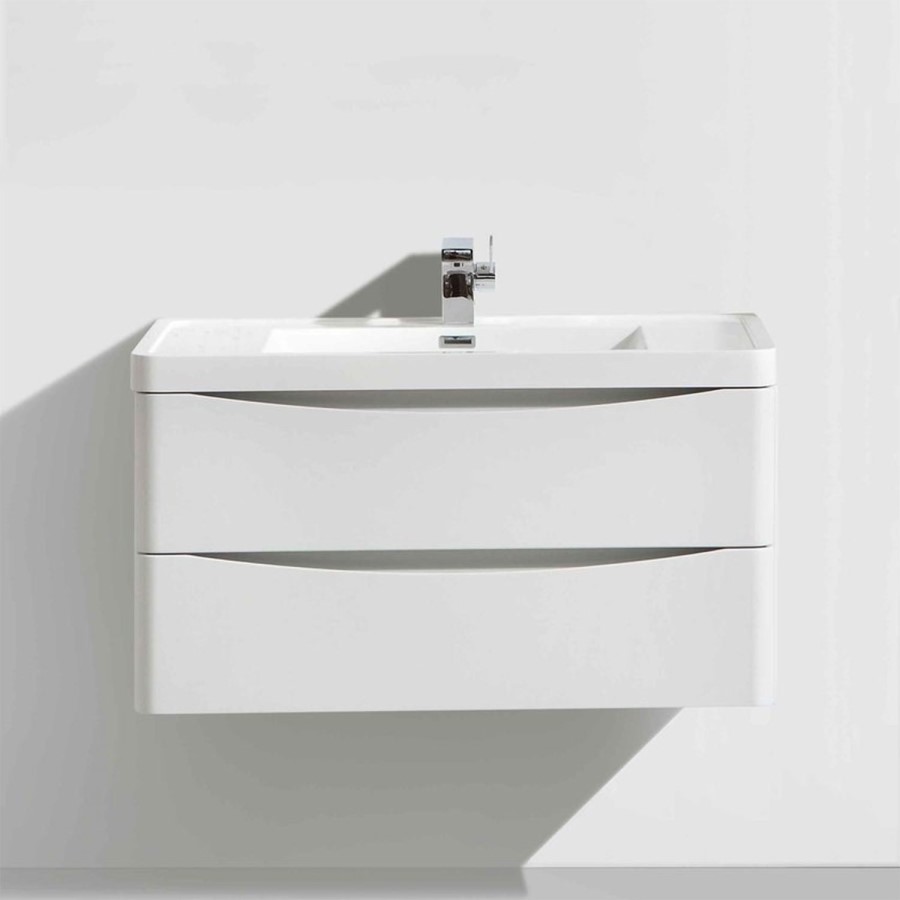 White Wall Hung Bathroom Vanity Unit & Basin - W900 x D480mm - Oakland