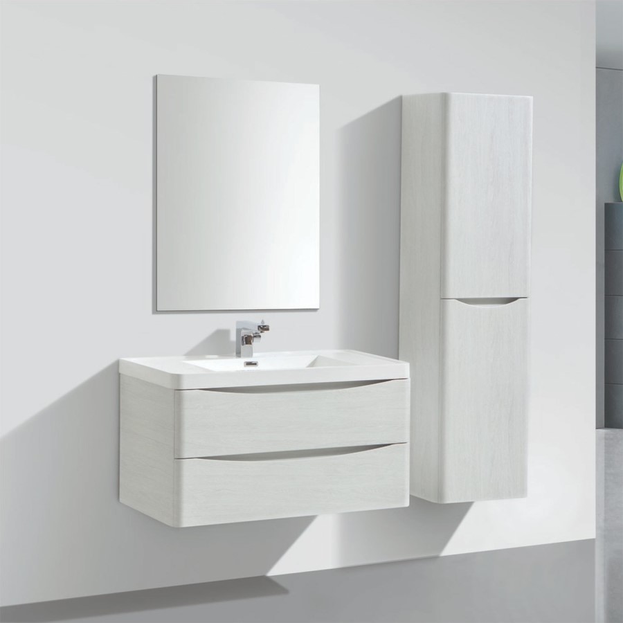 White Wall Hung Bathroom Vanity Unit & Basin - W900 x D480mm - Oakland