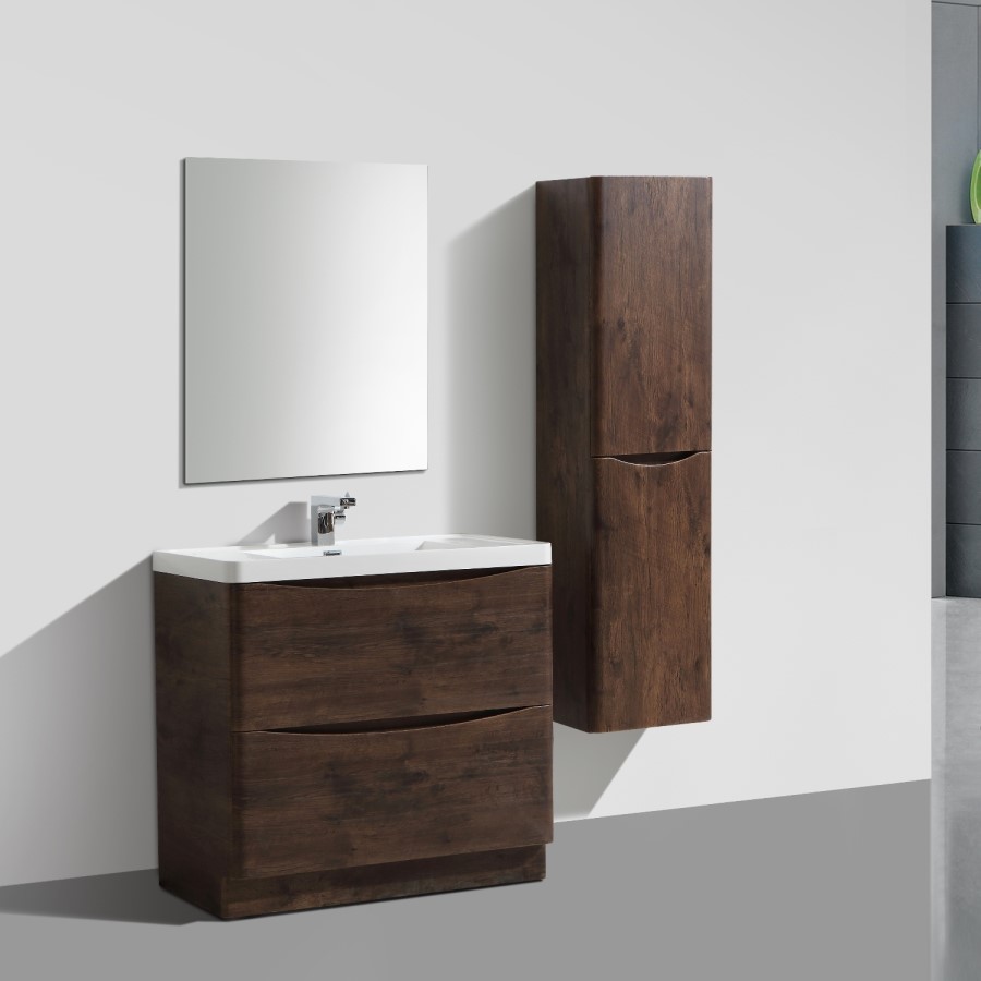 Walnut Wall Hung Tall Bathroom Storage Cabinet - 400mm Wide -Oakland