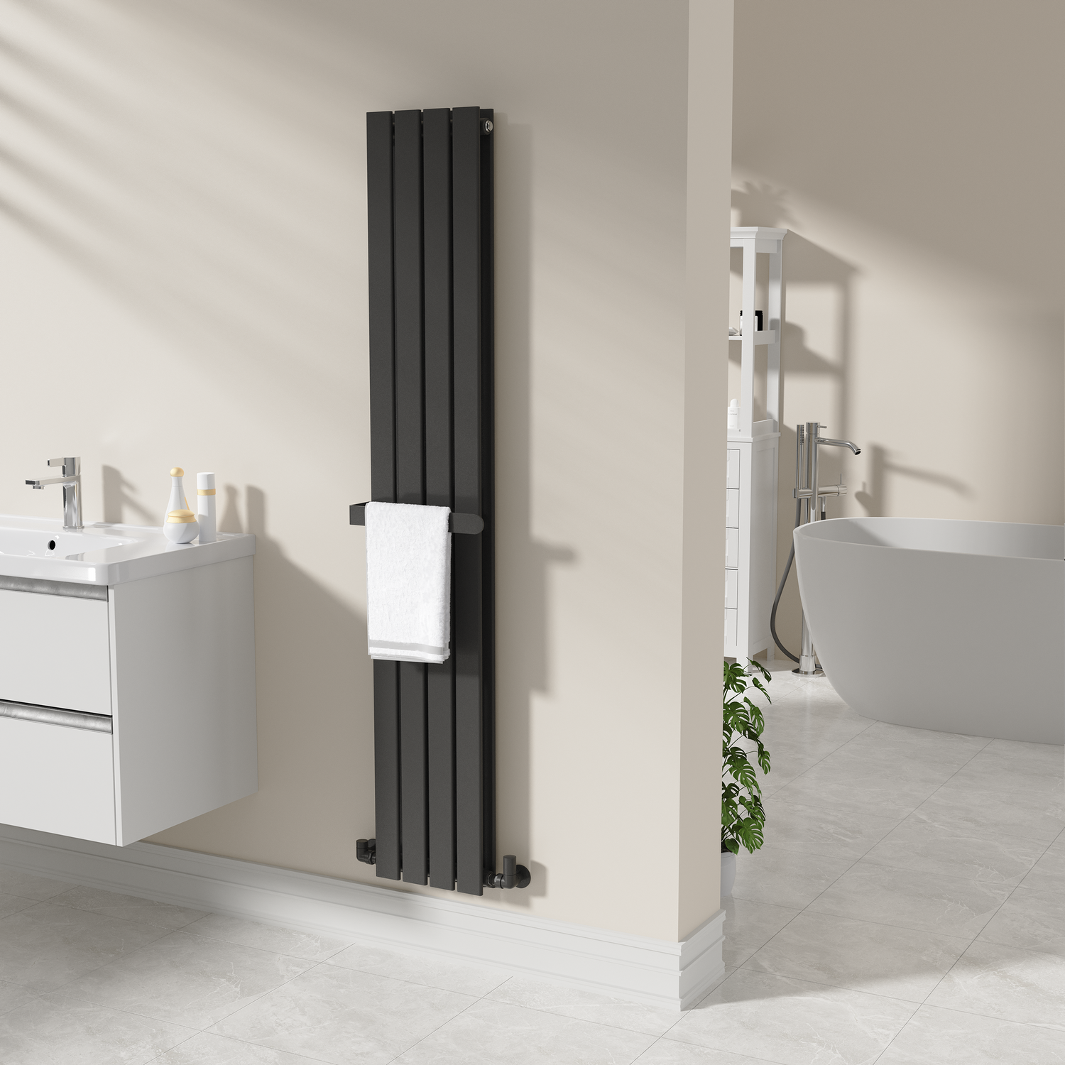 Avero Black Designer Wall-Mounted Towel Holder For Steel & Electric Radiators - 320Mm