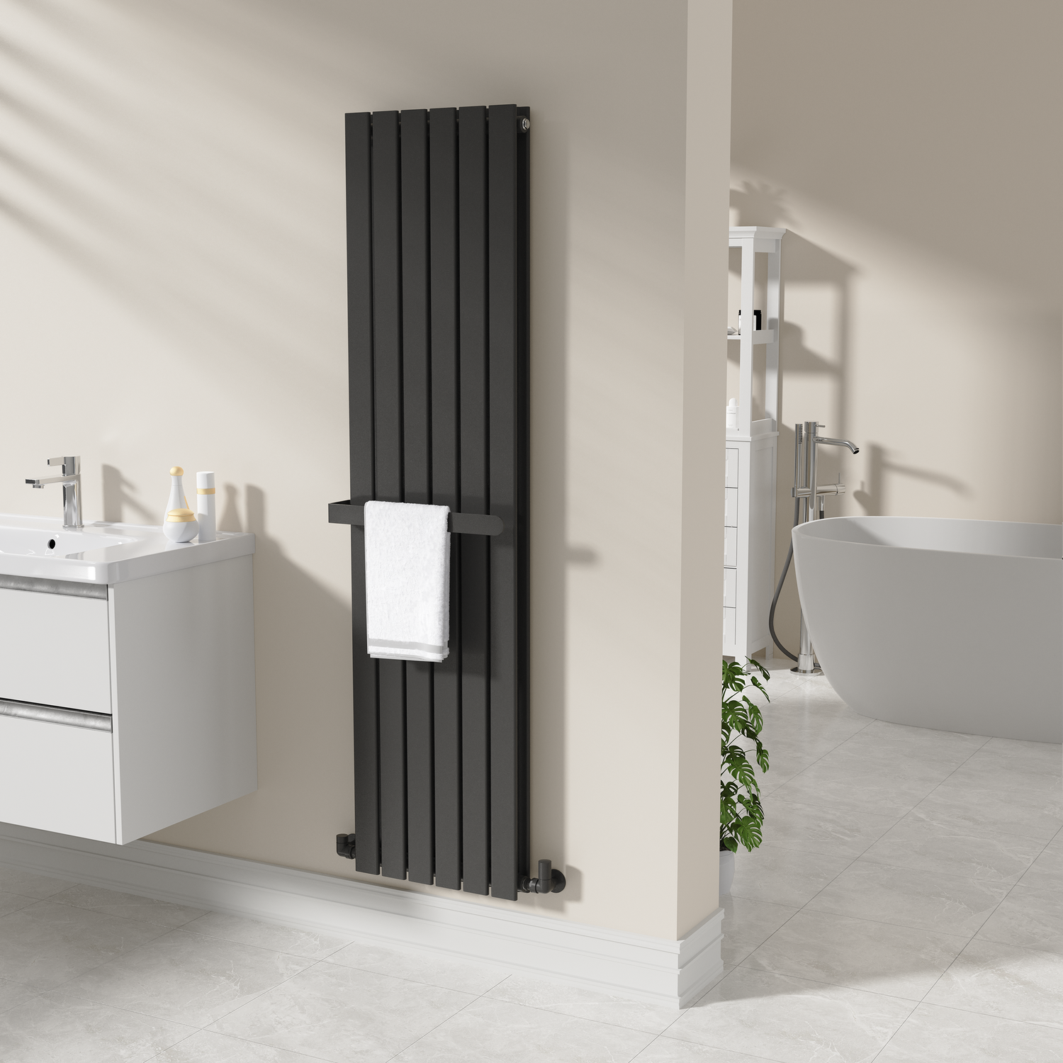Avero Black Designer Wall-Mounted Towel Holder For Steel & Electric Radiators - 420Mm