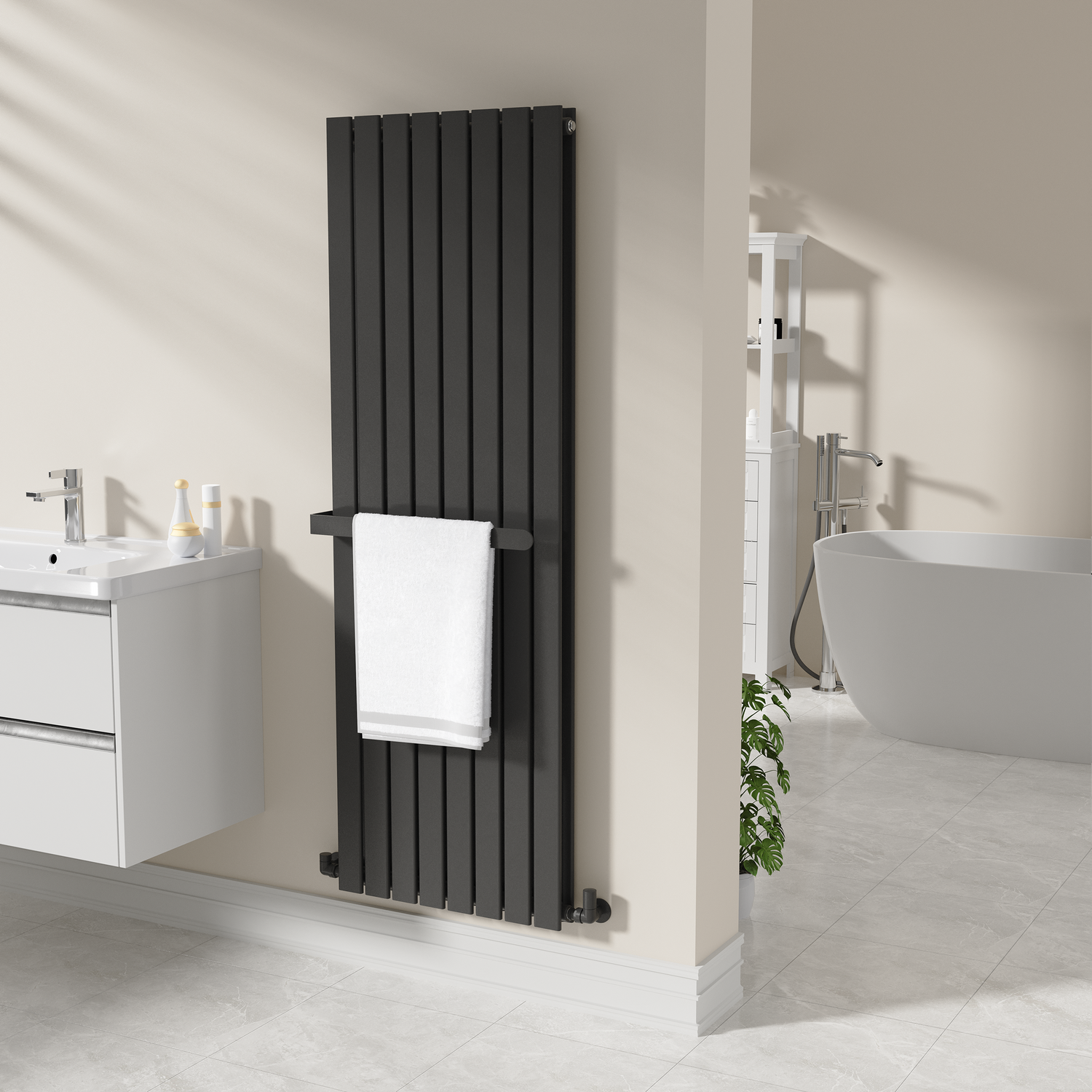 Avero Black Designer Wall-Mounted Towel Holder For Steel & Electric Radiators - 520Mm
