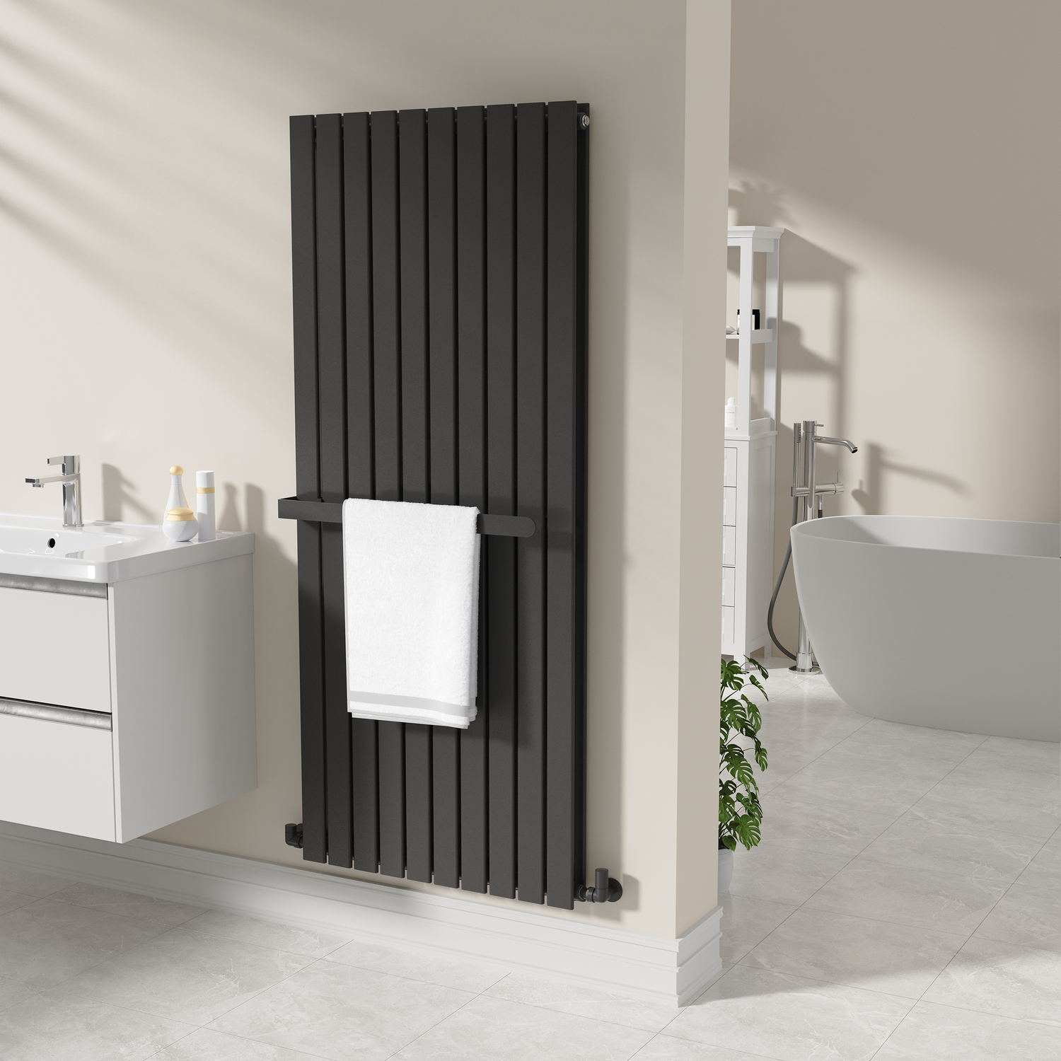 Avero Black Designer Wall-Mounted Towel Holder For Steel & Electric Radiators - 620Mm
