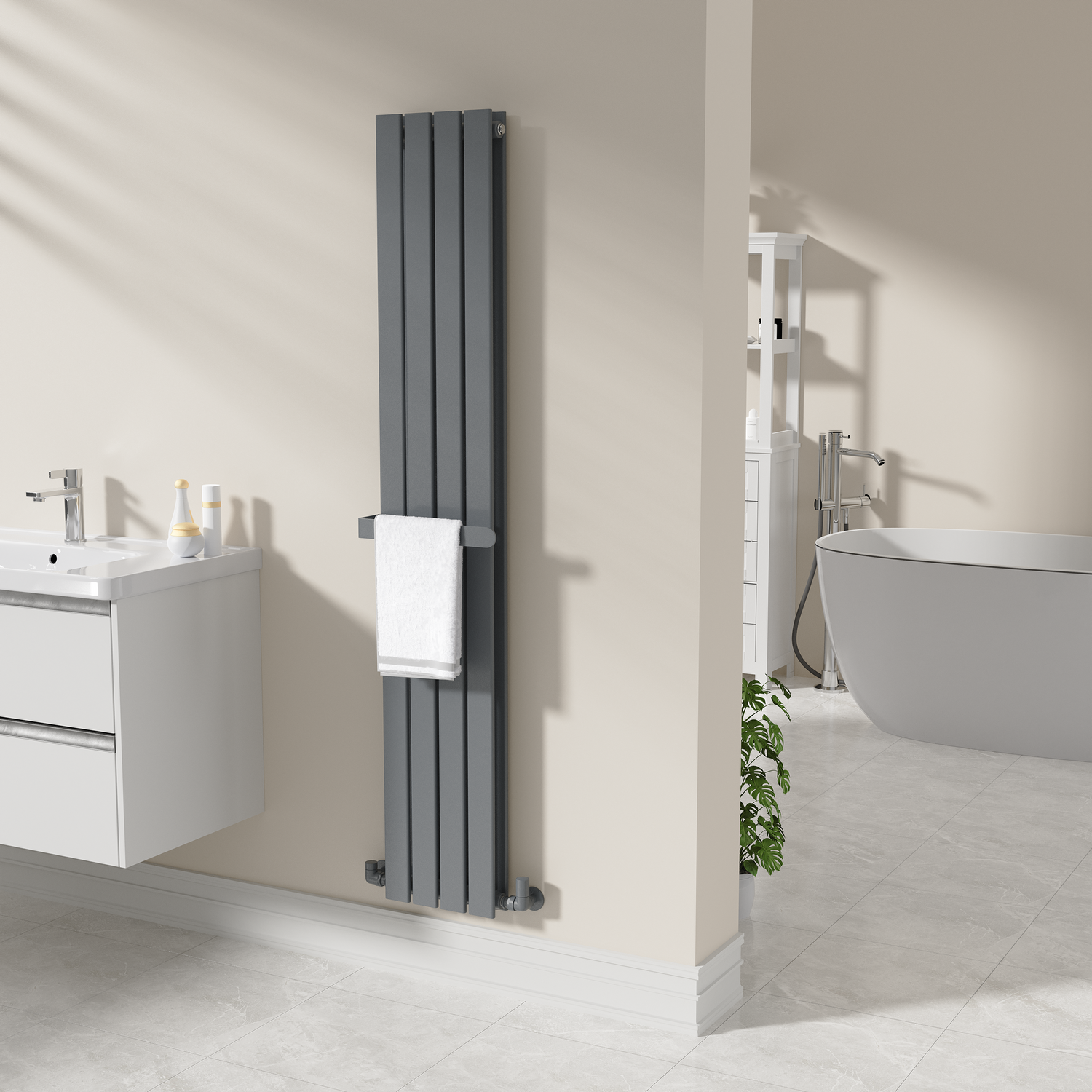 Avero Anthracite Designer Wall-Mounted Towel Holder For Steel & Electric Radiators - 320Mm