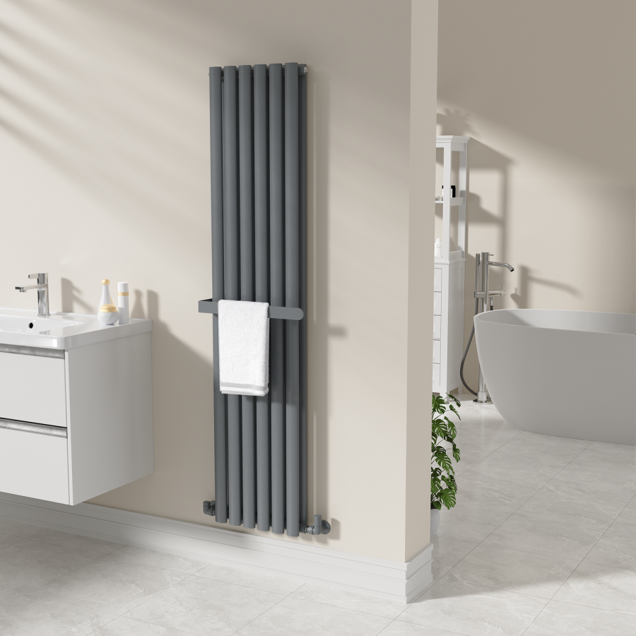 Anthracite Designer Wall-Mounted Towel Holder for Steel & Electric Radiators - 420mm