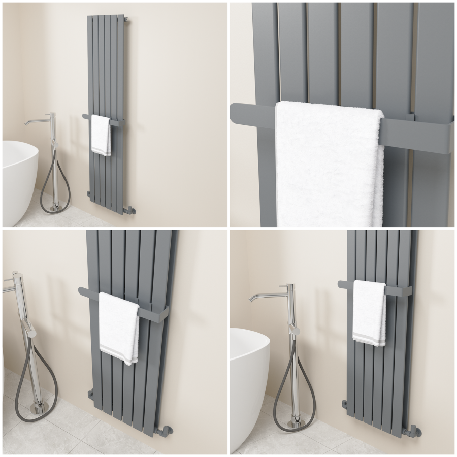 Anthracite Designer Wall-Mounted Towel Holder for Steel & Electric Radiators - 420mm