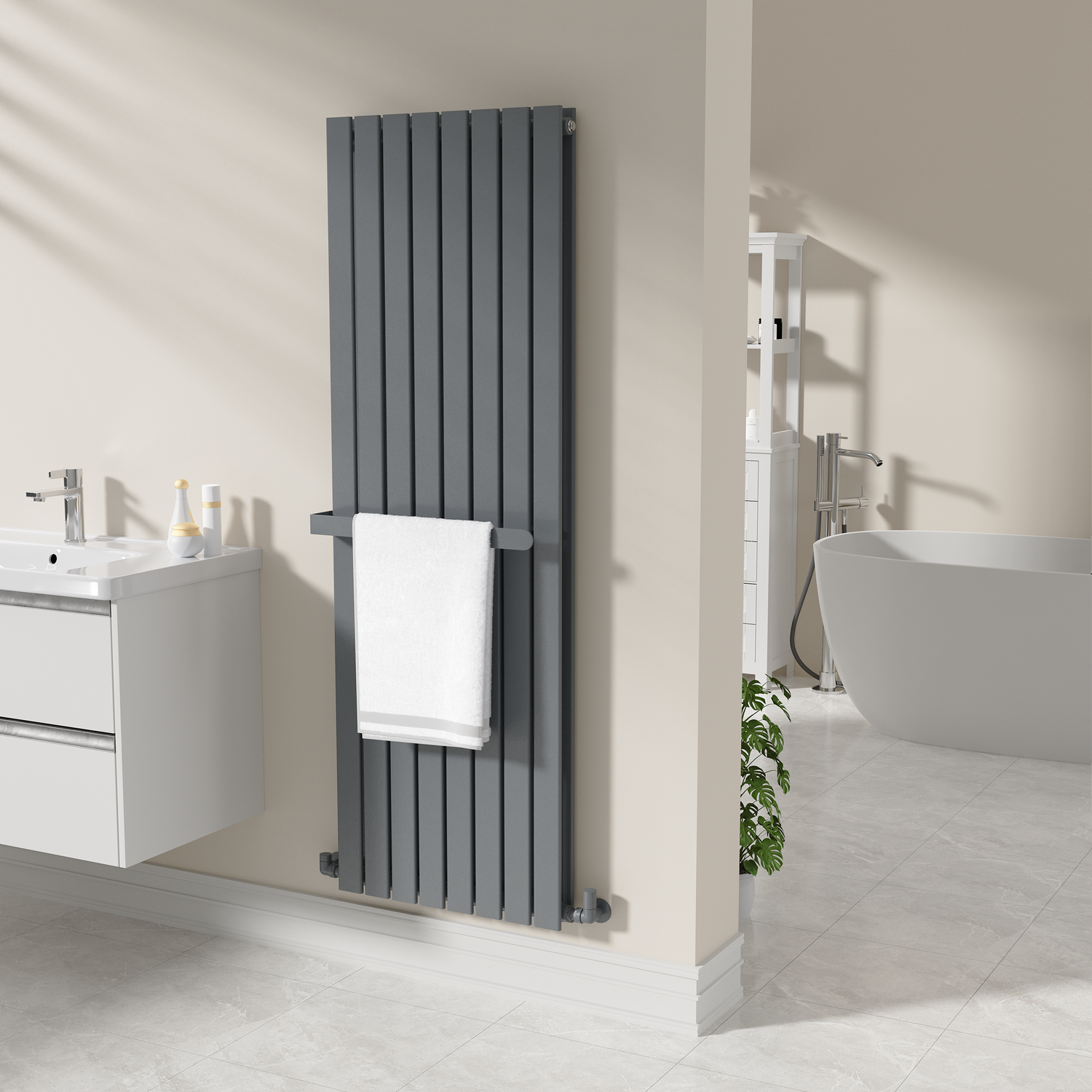 Avero Anthracite Designer Wall-Mounted Towel Holder For Steel & Electric Radiators - 520Mm