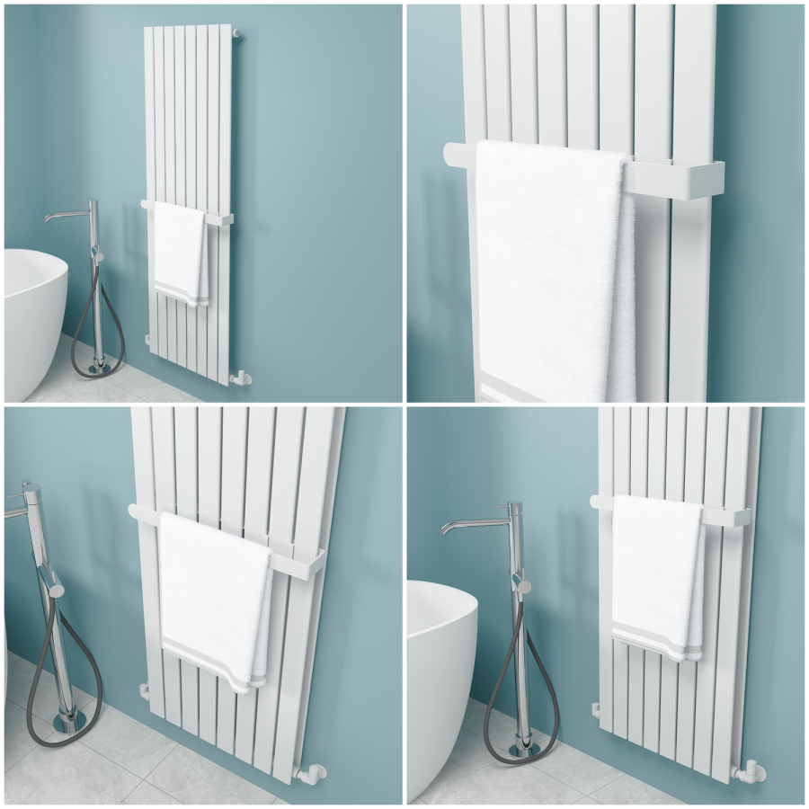 White Designer Wall-Mounted Towel Holder for Steel & Electric Radiators - 520mm