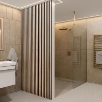 Pack of 3 Waterproof Oak & Black Slatted Wall Panels 2400 x 170 x 19mm Pack of 3 Waterproof Oak & Black Slatted Wall Panels 2400 x 170 x 19mm