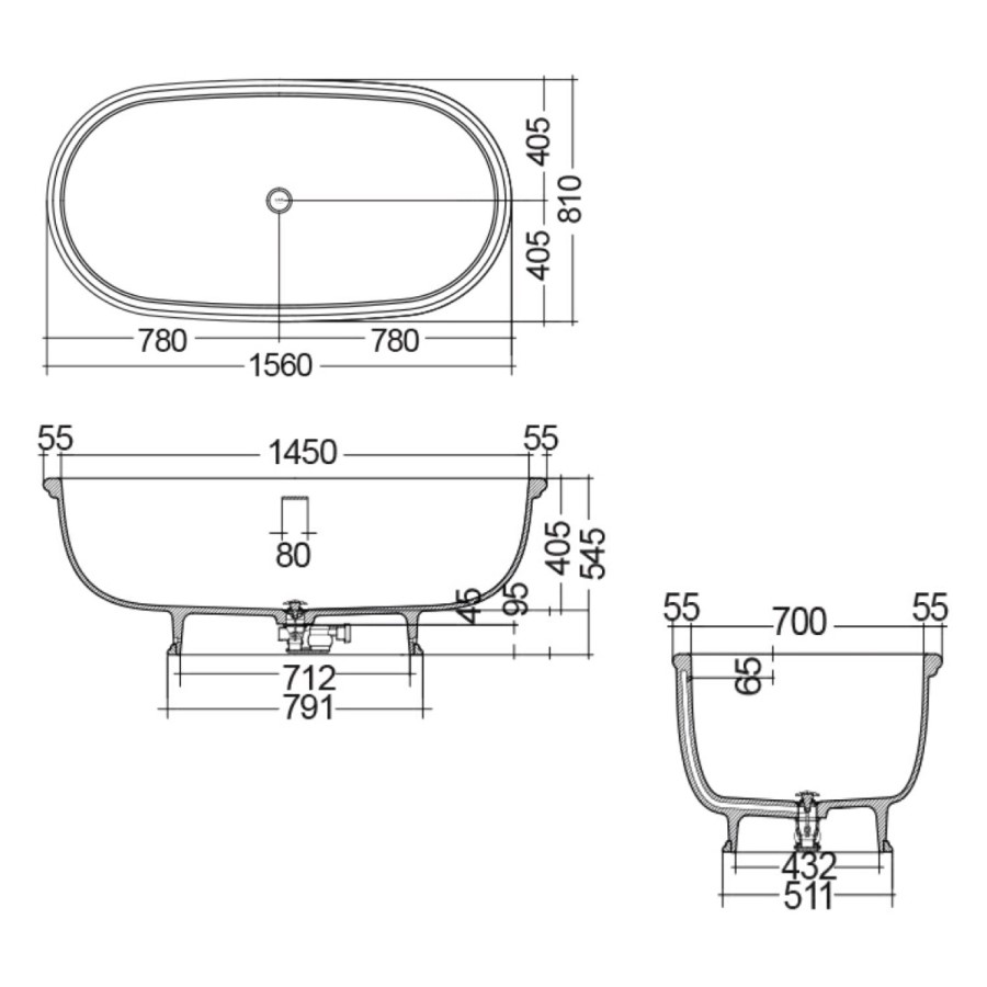 Black Freestanding Double Ended Bath 1560 x 810mm - RAK Ceramics
