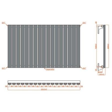 Chrome Horizontal Bathroom Radiator 600 x 1012mm