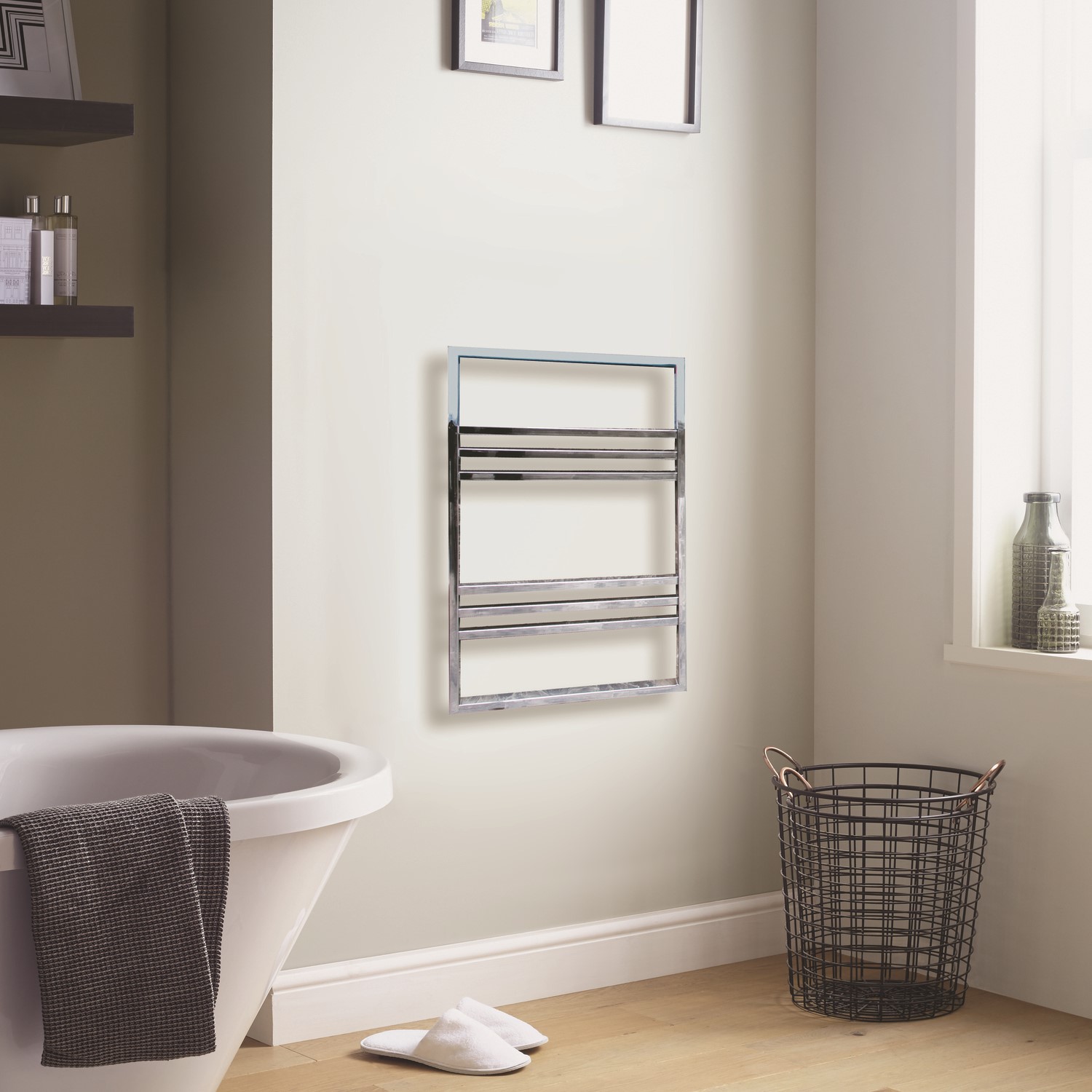 Chrome Vertical Bathroom Towel Radiator 800 x 500mm - Better Bathrooms