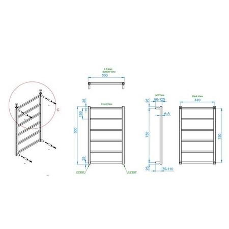 Diva Polished Stainless Steel Heated Towel Rail - 800 x 500mm