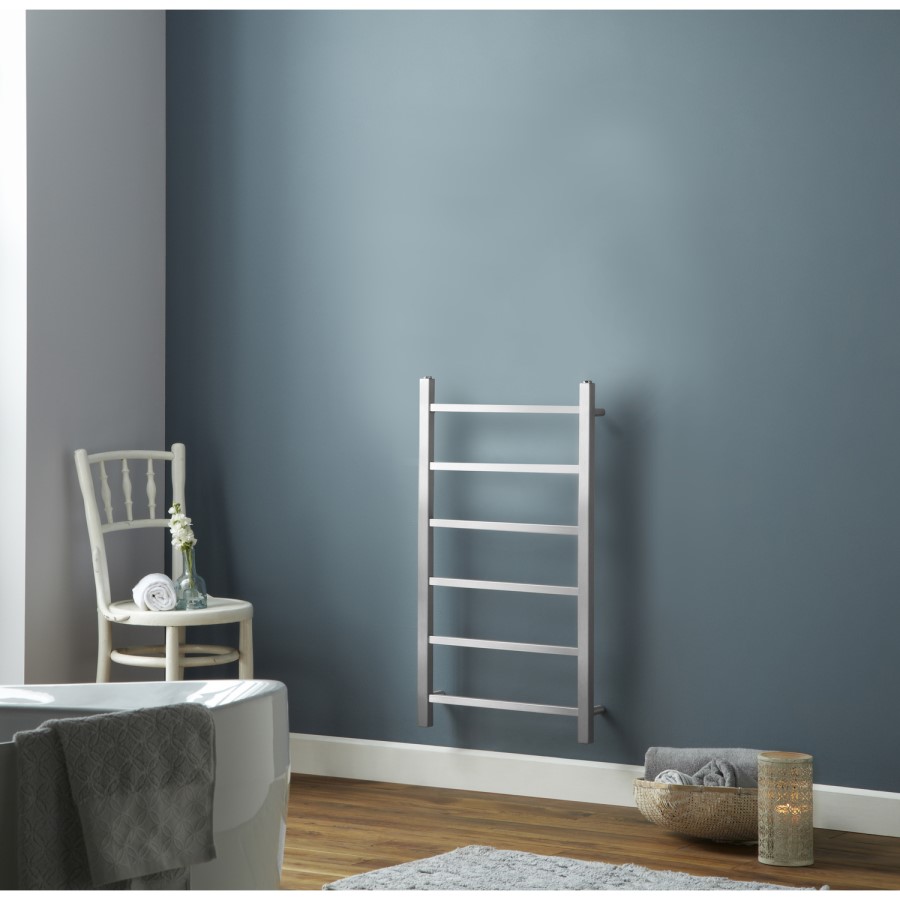Diva Brushed Stainless Steel Heated Towel Rail - 800 x 500mm