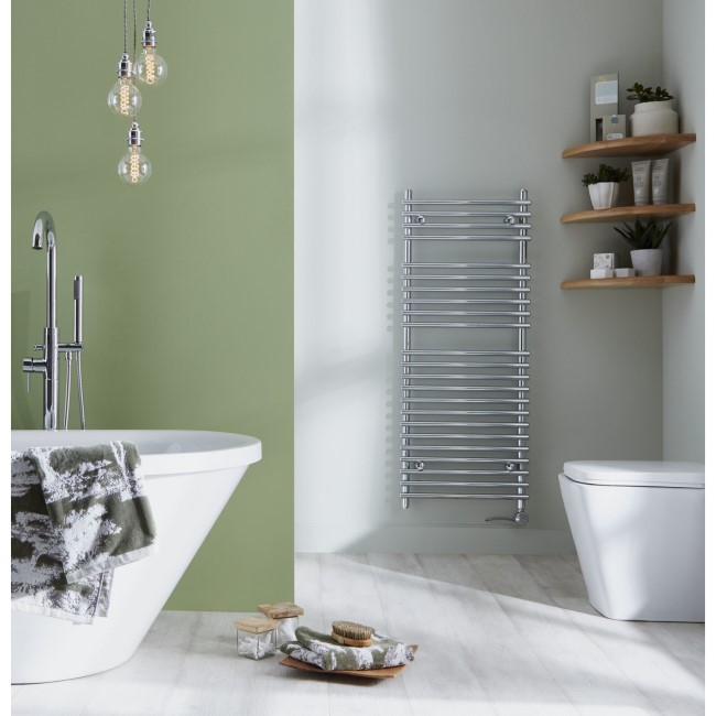 Chrome Vertical Bathroom Towel Radiator 600W -  1200 x 500mm - Electric