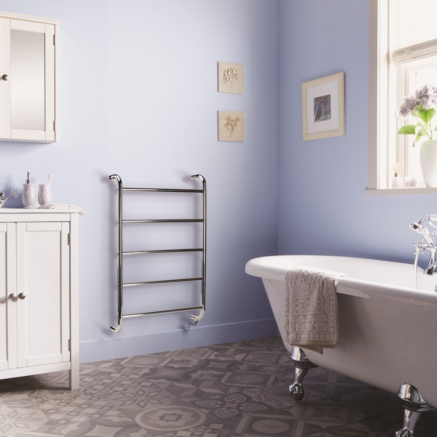 Polished Stainless Steel Vertical Bathroom Towel Radiator with Curved Side Rails 55W - 700 x 600mm -