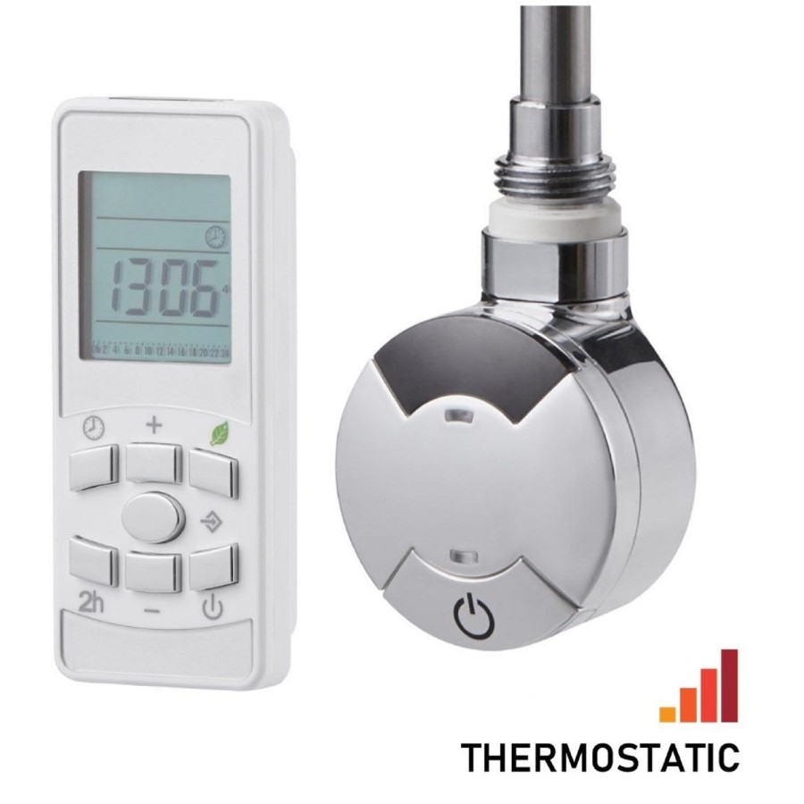 Timed Remote Control Thermostatic Towel Rail Element with Dual Fuel Kit 300W - Chrome