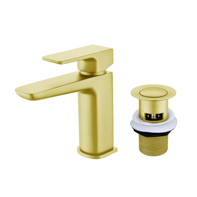 Brushed Brass Cloakroom Mono Basin Mixer Tap With Waste - Zana