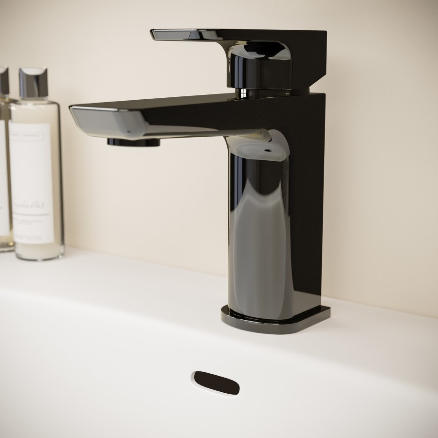Black Chrome Mono Basin Mixer Tap with Slotted Basin Waste - Zana