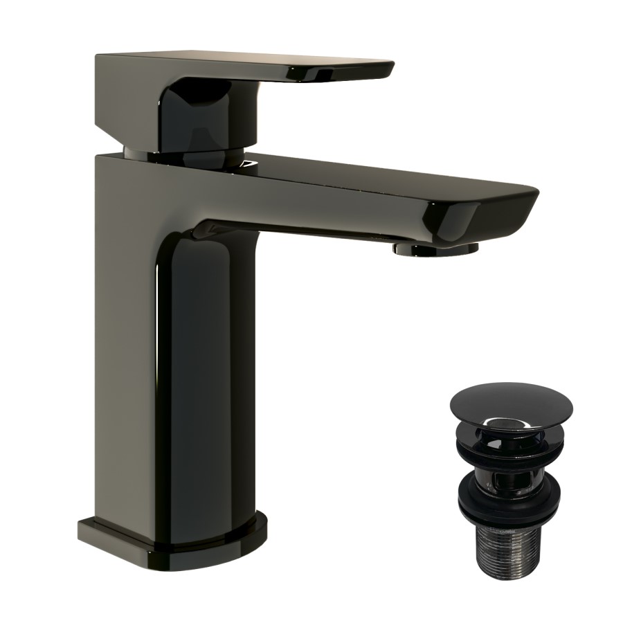 Black Chrome Mono Basin Mixer Tap with Slotted Basin Waste - Zana
