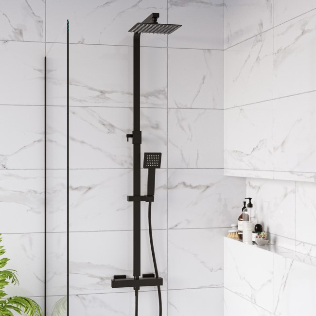 Black Thermostatic Mixer Shower with Square Overhead & Handset - Zana