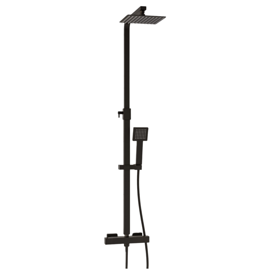 Black Thermostatic Bar Mixer Shower Set with Slide Rail Kit &  Hand Shower - Zana